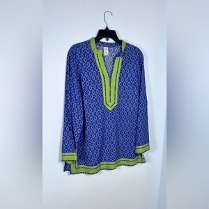 Royal Blue Tunic With White Design. Trimmed In Kiwi Green EXC
